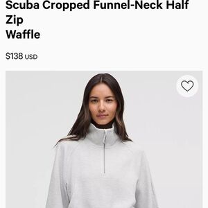 Scuba Cropped Funnel-Neck Half Zip Waffle Sweater - Light Gray